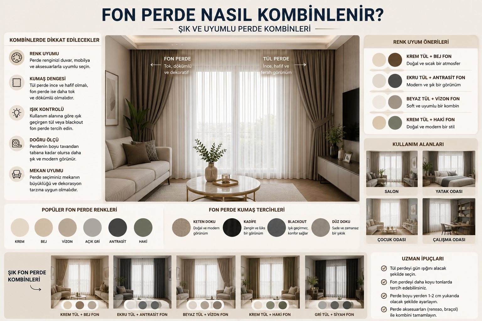 Fon Perde Nasıl Kombinlenir? Salon ve Yatak Odası İçin Dekorasyon Rehberi