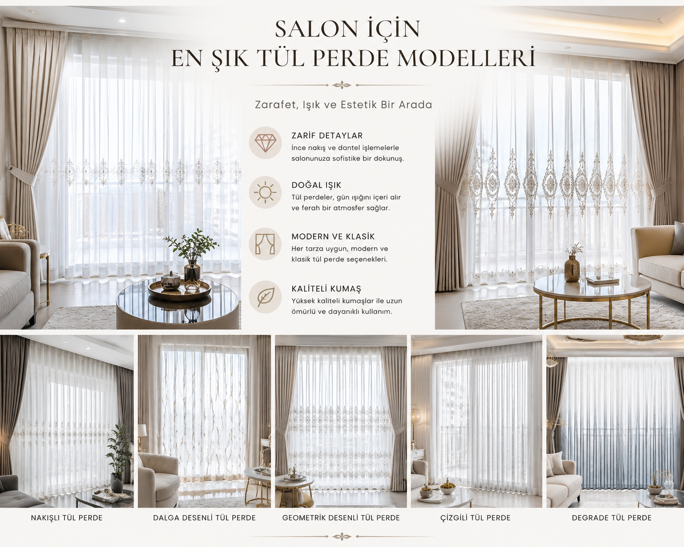 Salon İçin En Şık Tül Perde Modelleri