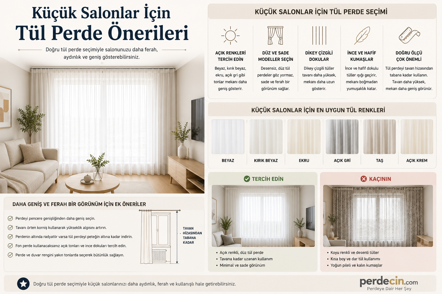 Küçük Salonlar İçin Tül Perde Önerileri