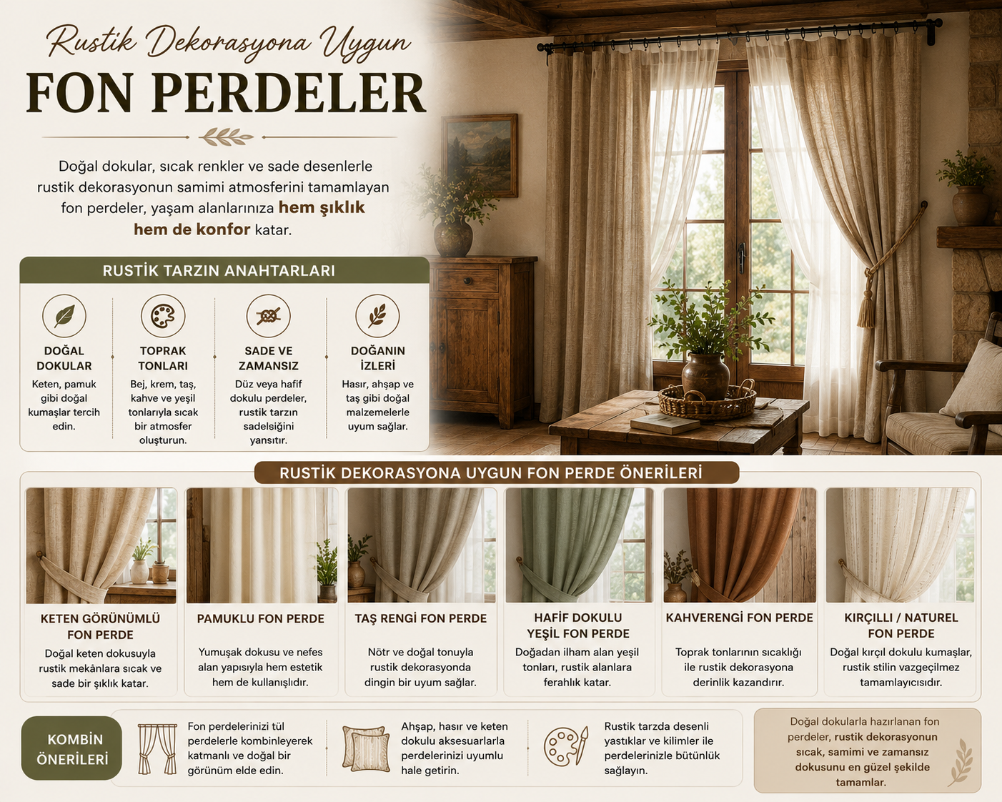 Rustik Dekorasyona Uygun Fon Perdeler